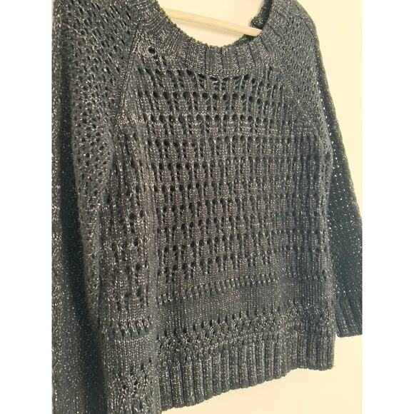 Designer Narciso Rodriguez Black Metallic Open Knit Sweater Size L Classic Chic - Picture 4 of 8